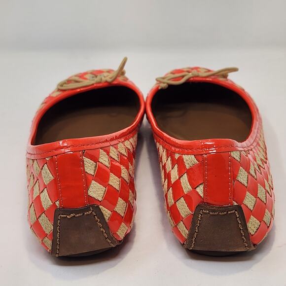 Tory Burch Prescott Ballet Flats Neon Orange Patent Leather Woven Size 8.5 M - Picture 7 of 9